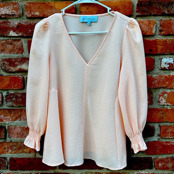 Tuckernuck Tops - Tuckerneck Peach Pink V-Neck Bell Sleeve Blouse XS